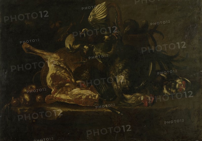 Still life with meat and dead birds, Christoffel Puytlinck, 1660 - 1671