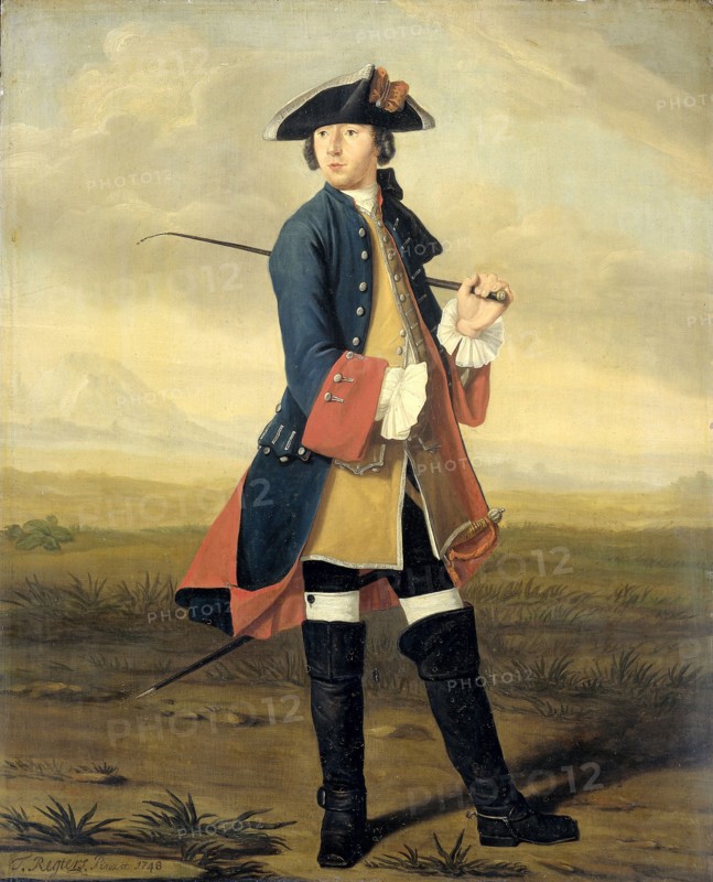 Portrait of Ludolf Backhuysen II, Painter, in the Uniform of the Dragoons, Tibout Regters, 1748