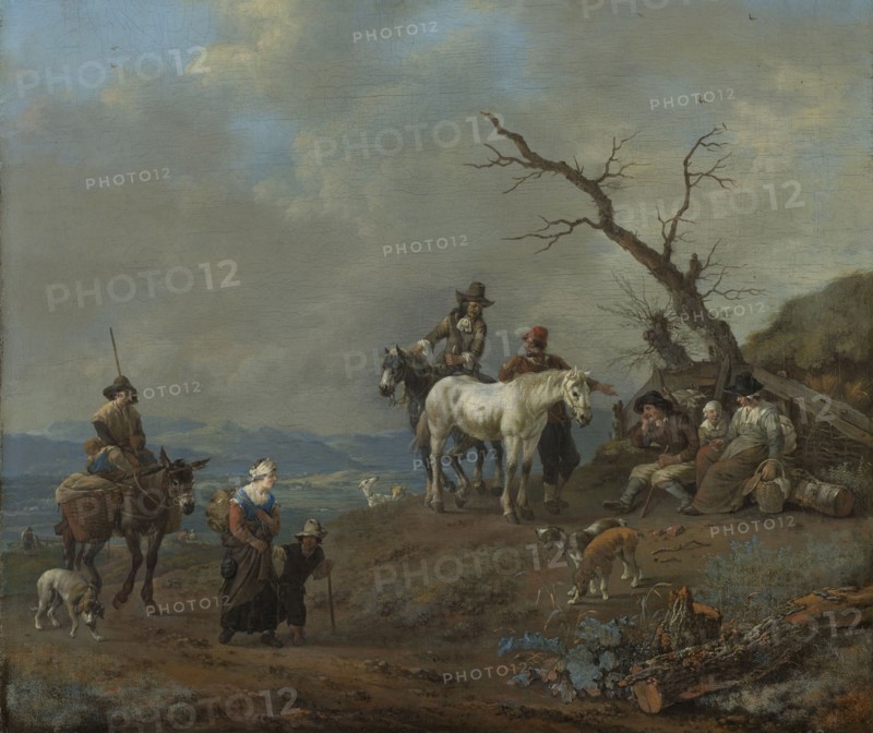 Country Road with Hunters and Peasants, Johannes Lingelbach, 1650 - 1674