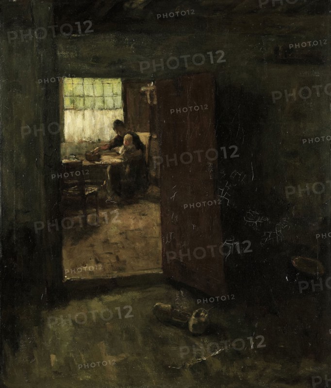 Face in an interior with peasant woman and child, Jacob Simon Hendrik Kever, c. 1880 - c. 1907
