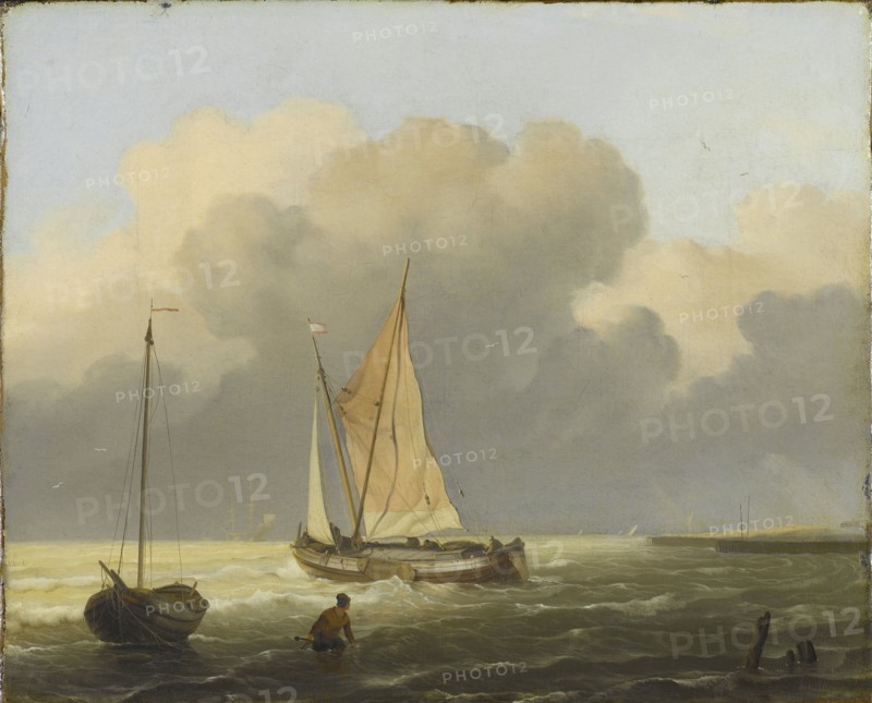 Coastal View with Spritsail Barge, Ludolf Bakhuysen, 1697