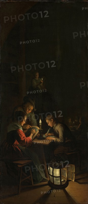 Triptych with an Allegory of Art Education, left panel, Night School, Willem Joseph Laquy, c. 1770