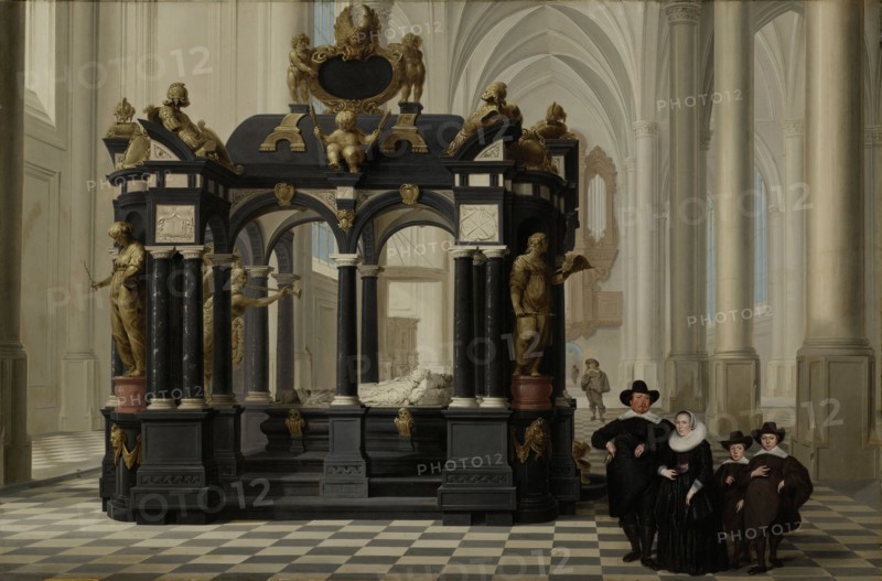 A Family beside the Tomb of Prince William i in the Nieuwe Kerk, Delft, Dirck van Delen, 1645