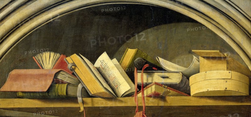 Still Life with Books in a Niche, Barthélémy d' Eyck, 1442 - 1445
