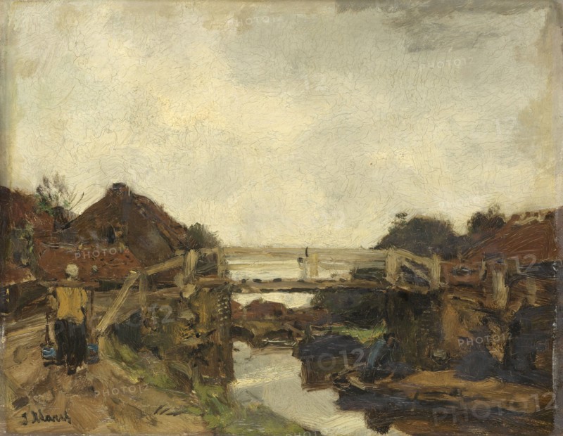 Wooden Bridge across a Canal at Rijswijk, The Netherlands, Jacob Maris, c. 1878