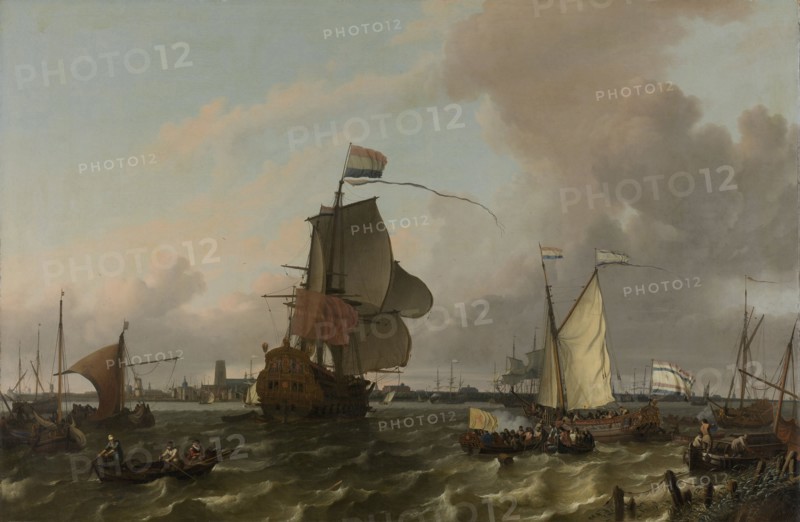 The Man-of-War Brielle on the River Maas off Rotterdam, The Netherlands, Ludolf Bakhuysen, 1689