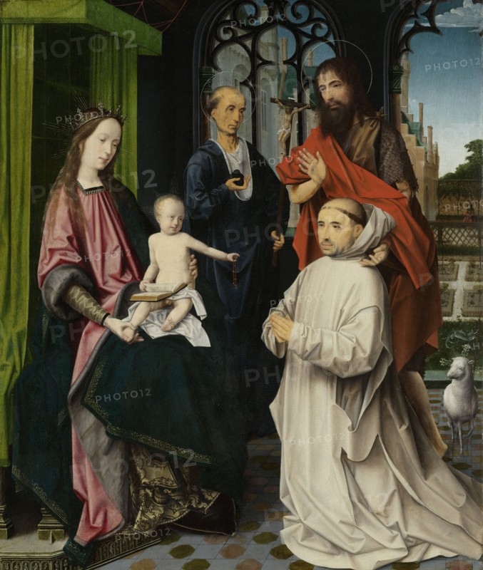 Virgin and Child Enthroned, with Saints Jerome and John the Baptist and a Carthusian Monk, attributed to Jan Provoost, c. 1510