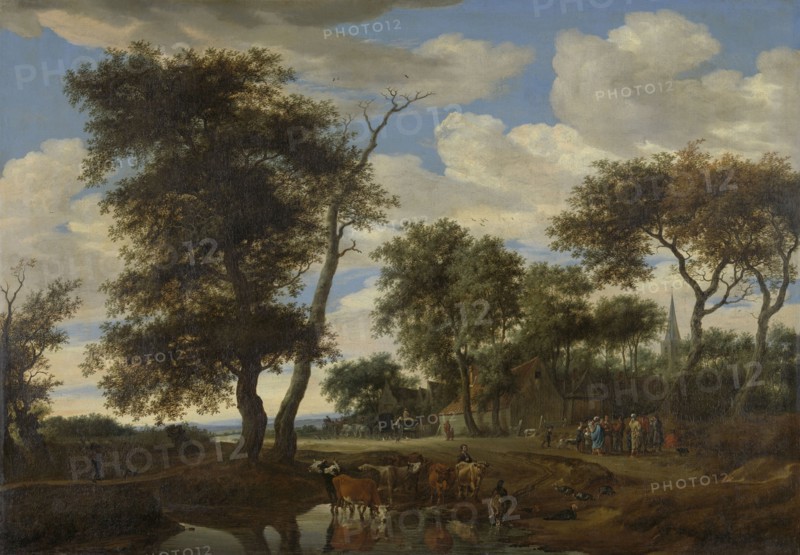 View of a village, Salomon van Ruysdael, 1663