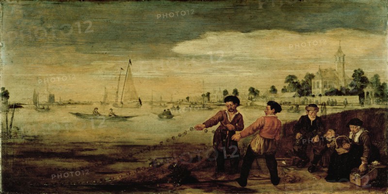 Fishermen along the Amstel River in Amsterdam in the vicinity of the Pauwentuin (Peacock Garden), Arent Arentsz., c. 1625 - c. 1630