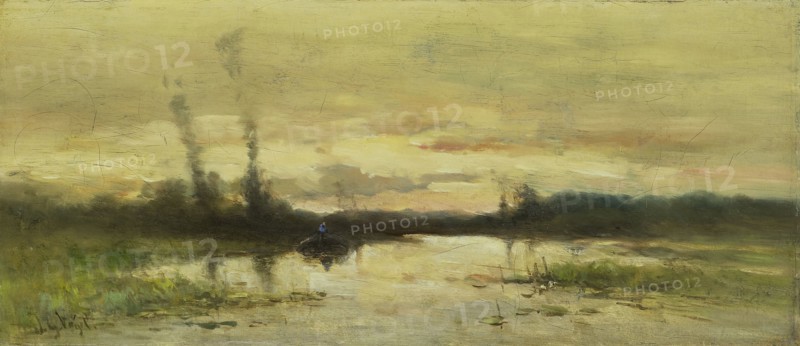 Landscape on the canal near Hilversum, The Netherlands, Johannes Gijsbert Vogel, 1880 - 1915