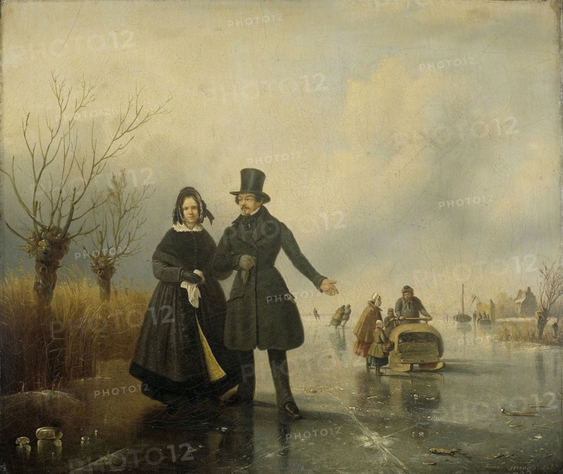 Portrait of Mr. and Mrs. Thijssen on the Ice, Jacobus SÃ¶rensen, 1845