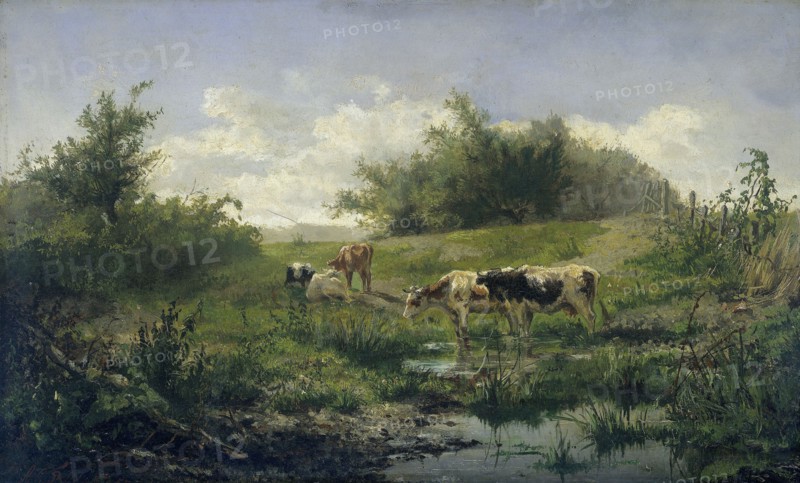 Cows in a Puddle, Gerard Bilders, 1856 - 1858