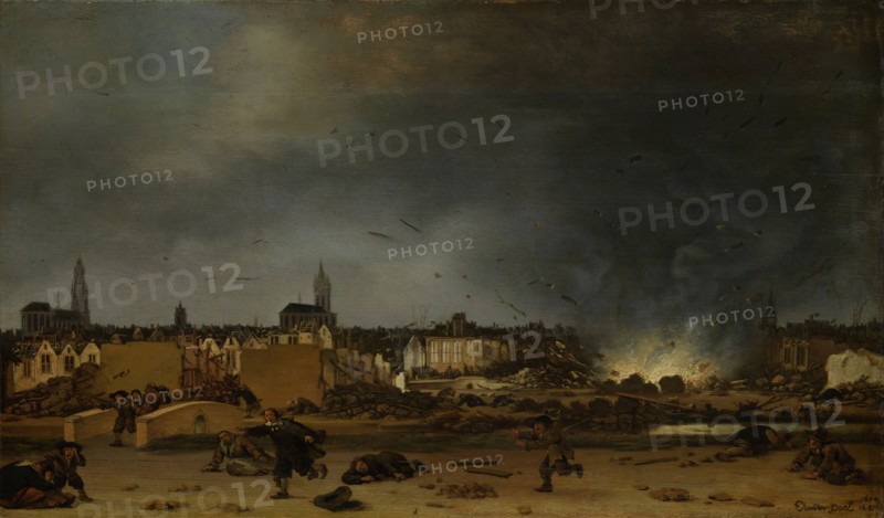 Blowing up the Powder Tower, Kruittoren, in Delft The Netherlands, October 12, 1654, Poel, Egbert Lievensz. van der, 1660
