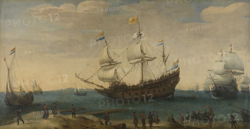 A number of East Indiamen off the Coast (The Mauritius and other East Indiamen Sailing out of the Marsdiep), Hendrik Cornelisz. Vroom, c. 1600 - c. 1630
