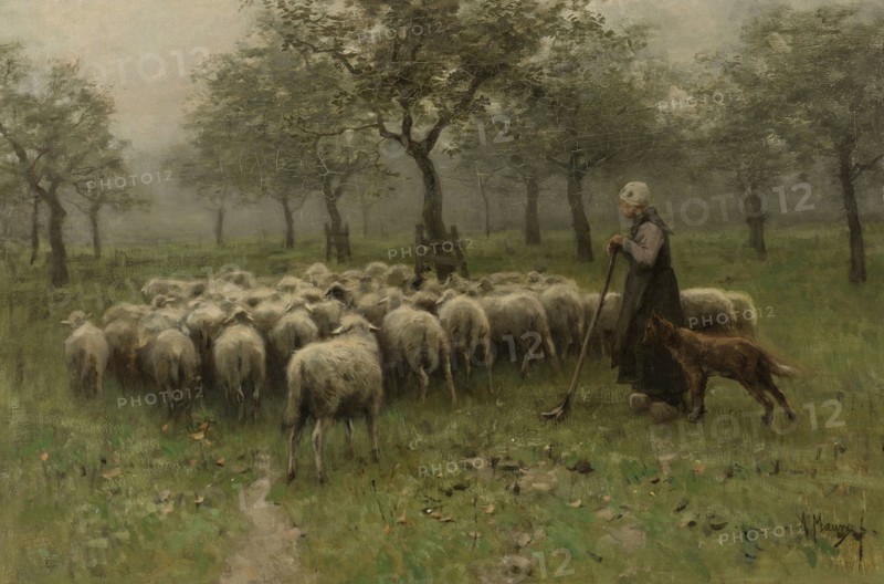 Shepherdess with a Flock of Sheep, Anton Mauve, c. 1870 - c. 1888