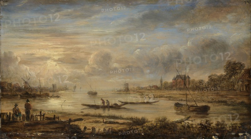 River view at sunrise, manner of Aert van der Neer, c. 1630 - c. 1750