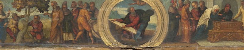 Moses and the Tablets of the Law, the Curse of the Withered Fig Tree, and the Parable of the Widow's Mite, Lodovico Mazzolino, 1525 - 1530