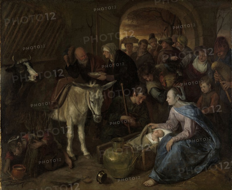 The adoration of the shepherds, Jan Havicksz. Steen, 1660 - 1679