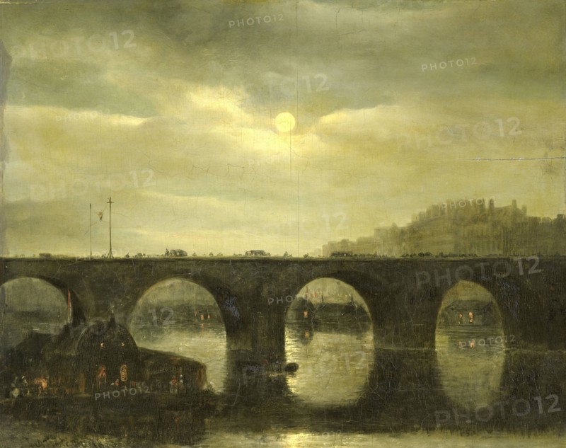 View of a Bridge of the Seine in Paris by Moonlight, France, Antonie Waldorp, 1835