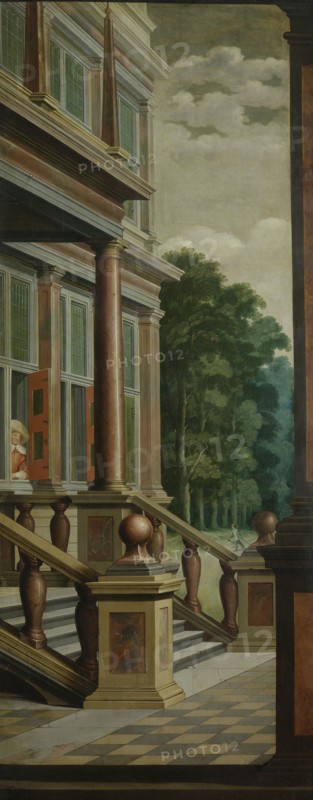 A Staircase, right side of the depiction. One of a seven-part room decoration, Dirck van Delen, 1630 - 1632