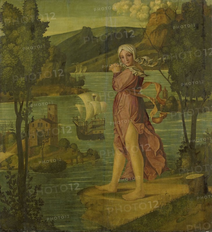Woman Standing at Water's Edge, formerly entitled Ariadne on Naxos, attributed to Girolamo dai Libri, 1510 - 1530