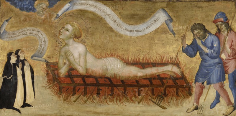 Martyrdom of Saint Lawrence, with Two Benedictine Nuns, Jacobello del Fiore, c. 1425