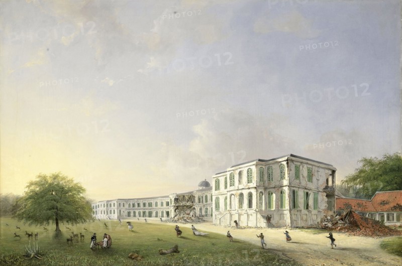 Front View of Buitenzorg Palace after the Earthquake of 10 October 1834, Kota Bogor Java Indonesia, Willem Troost (II), 1834 - 1836