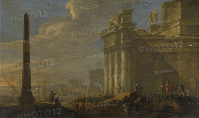 Italian harbor view, Jacob van der Ulft, 1650 - 1689