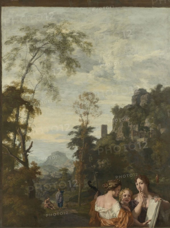 Italian Landscape with three Women Making Music, Gerard de Lairesse, Johannes Glauber, c. 1687
