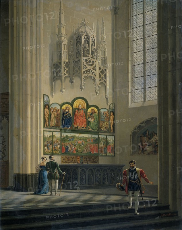 The Ghent Altarpiece by the van Eyck Brothers in St Bavo Cathedral in Ghent Belgium, Pierre FranÃ§ois De Noter, 1829