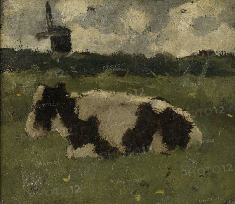 Lying cow with mill, Richard Roland Holst, 1888