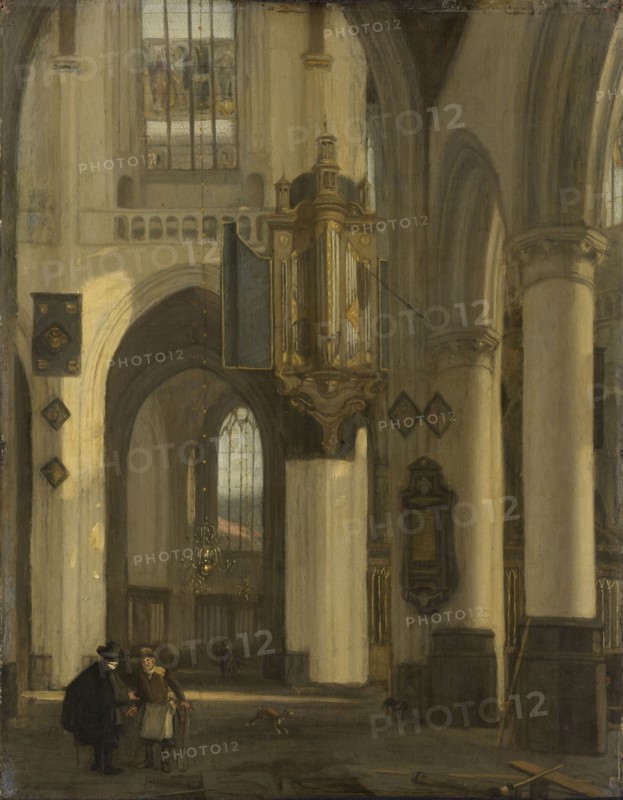 Interior of a Protestant Gothic Church with Motifs from the Old and New Church in Amsterdam The Netherlands, Emanuel de Witte, 1677