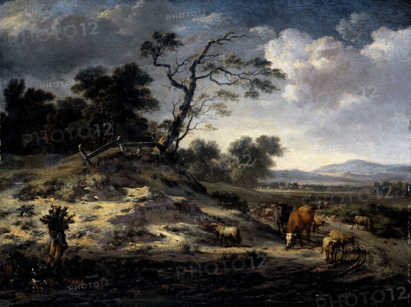 Landscape with Cows on a Country Road, Jan Wijnants, 1655 - 1684
