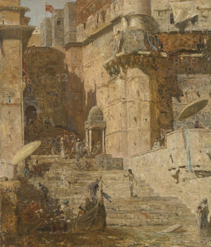 Benares, Banaras or Kashi, an Indian city on the banks of the Ganga in Uttar Prades, India 1913, Marius Bauer, 1913