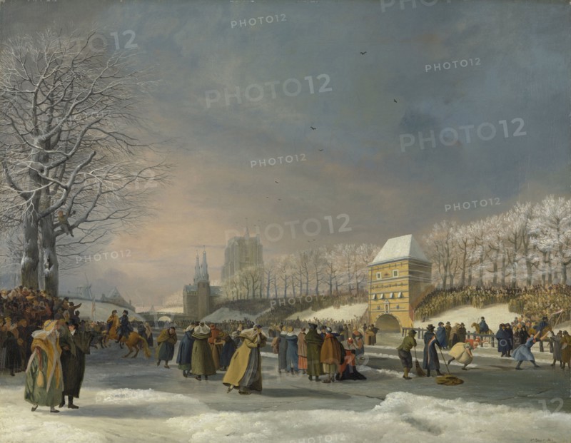 Womenâ€ôs Skating Competition on the Stadsgracht in Leeuwarden, 21 January 1809, The Netherlands, Nicolaas Baur, 1809