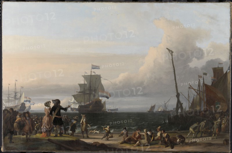 Dutch Ships at anchorage at Texel, in the middle the Golden Lion, the Flagship of Cornelis Tromp, The Netherlands , Ludolf Bakhuysen, 1671