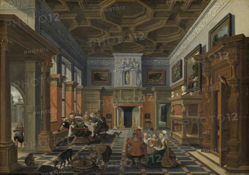 Interior with a Company, Bartholomeus van Bassen, Esaias van de Velde, 1622 - 1624