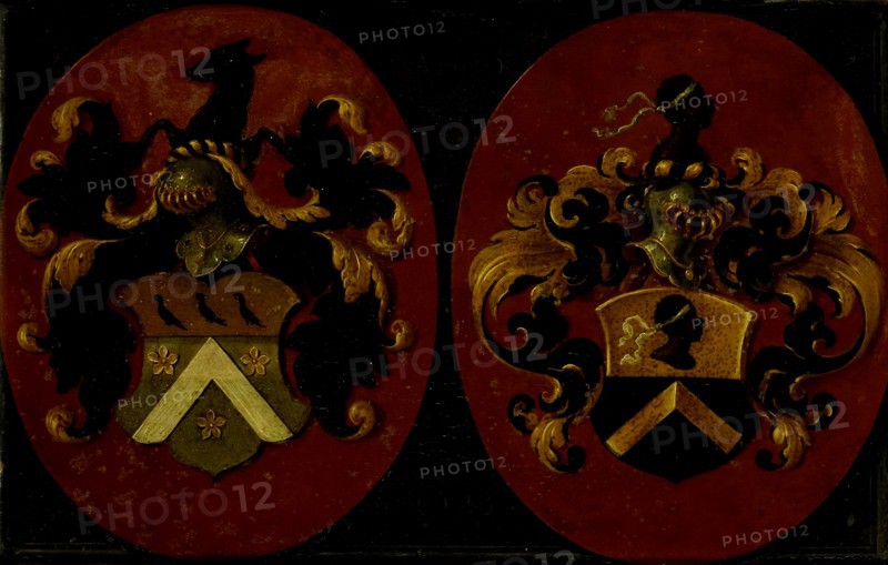 Hatchment with the coat of arms of Boudaen and Fourmenois, 1623, het wapen van Fourmenois omgewend, Anonymous, 1623