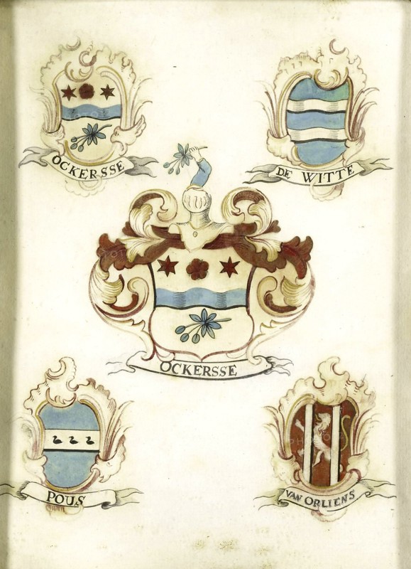 The coat of arms of a female member of the Ockersse family, married to Van Gelre and mother of Anna Digna van Gelre, Anonymous, 1750 - 1799