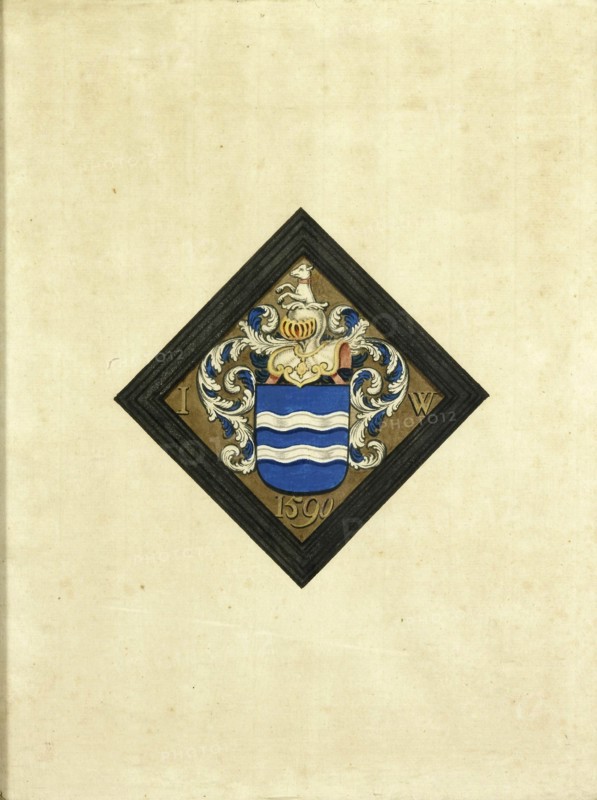 The coat of arms of family de Witte, after a diamond-shaped plate with the initials IW on both sides of the shield and the year 1590, Anonymous, 1750 - 1799