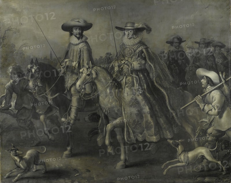 Friedrich V, Elector Palatine, King of Bohemia, and his Wife Elizabeth Stuart on Horseback, Frederick I, Adriaen Pietersz. van de Venne, 1626 - 1628