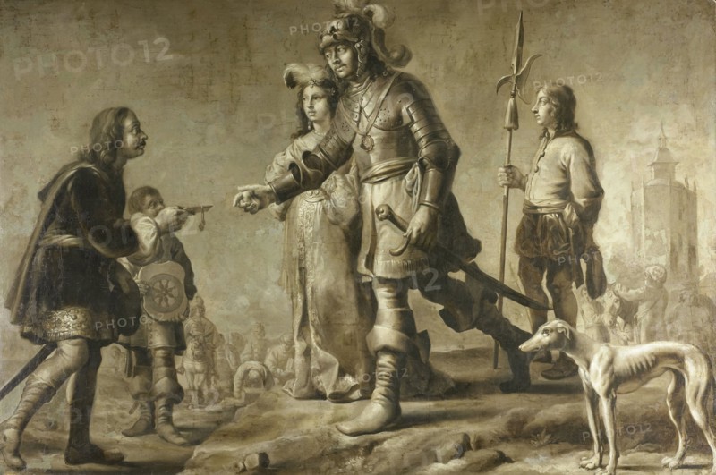 Boudewijn of Heusden and his Wife Sophia Receive Honors from the Envoy of King Edmund, Interview between Boudewyn of Heusden and the English Ambassador, manner of Adriaen Pietersz. van de Venne, c. 1626