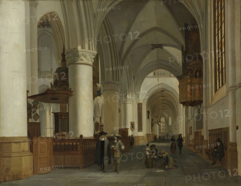 Interior of Church of St. Bavo, Grote Kerk in Haarlem, The Netherlands, Job Adriaensz Berckheyde, 1674