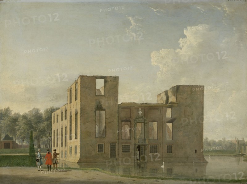 Rear View of Berckenrode Castle in Heemstede after the Fire, The Netherlands, Jan ten Compe, 1747