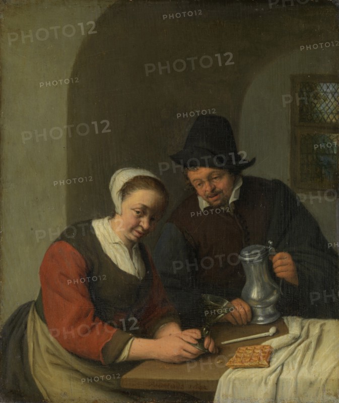A confidential chat, Adriaen van Ostade, 1672