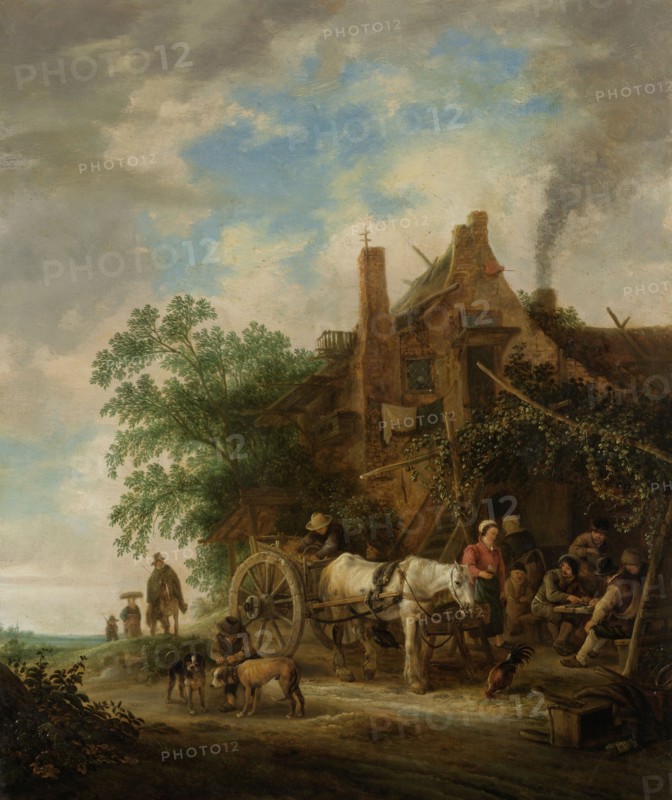 Country inn with horse and wagon, Isaac van Ostade, 1640 - 1649