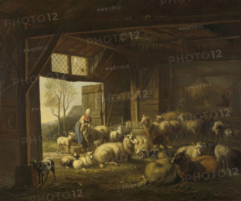 Sheep and Goats in a Stable, Jan van Ravenswaay, 1821