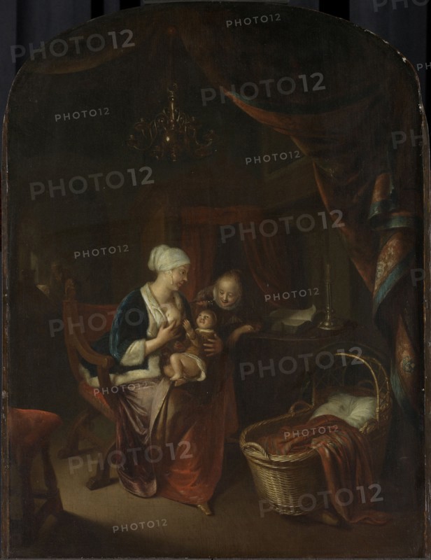 A mother giving her child the breast, Domenicus van Tol, 1660 - 1676