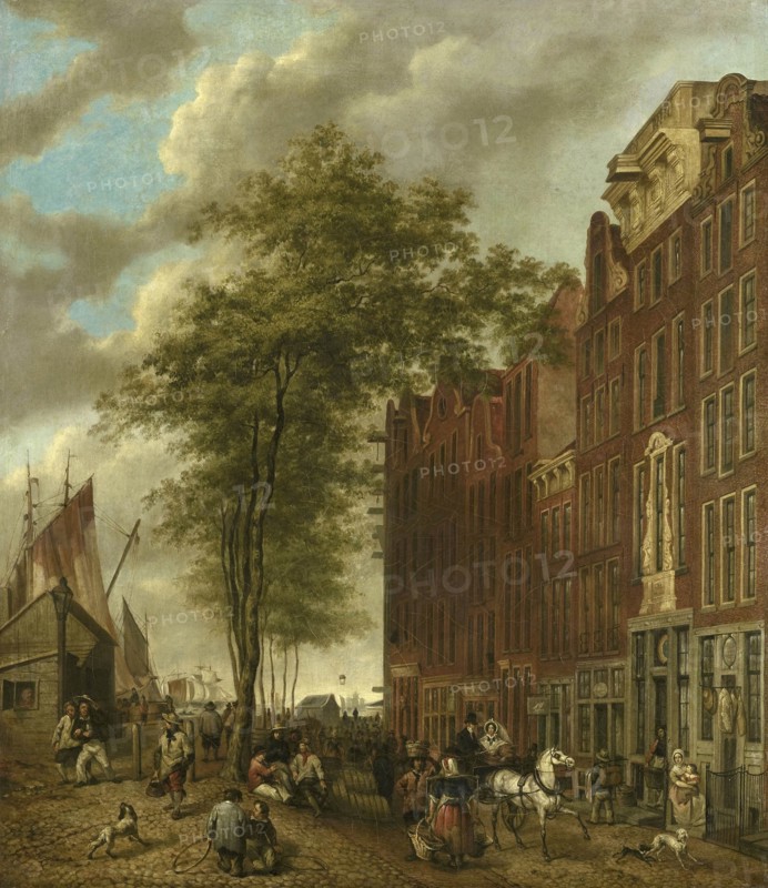 Slijpsteenmarkt, Whetstone Market in Amsterdam, The Netherlands, The Slypsteenen at Amsterdam, Willem Pieter Hoevenaar, 1835