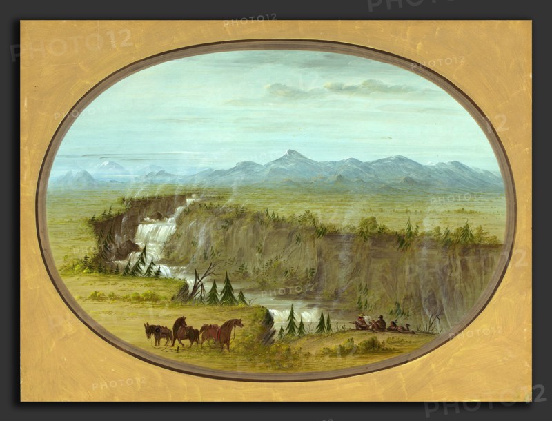 George Catlin (American, 1796 - 1872), Falls of the Snake River, 1855-1869, oil on card mounted on paperboard